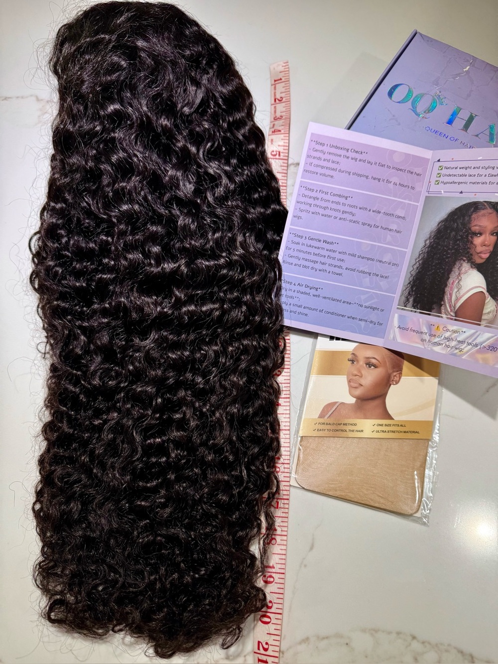 💯% HUMAN Hair, 21” Brazilian Body Wave Curly Lace Edges Center Part Jet Black